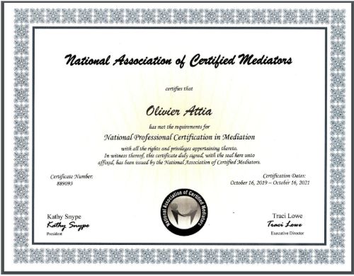 National Association of Certified Mediators - Olivier Atia Certificate